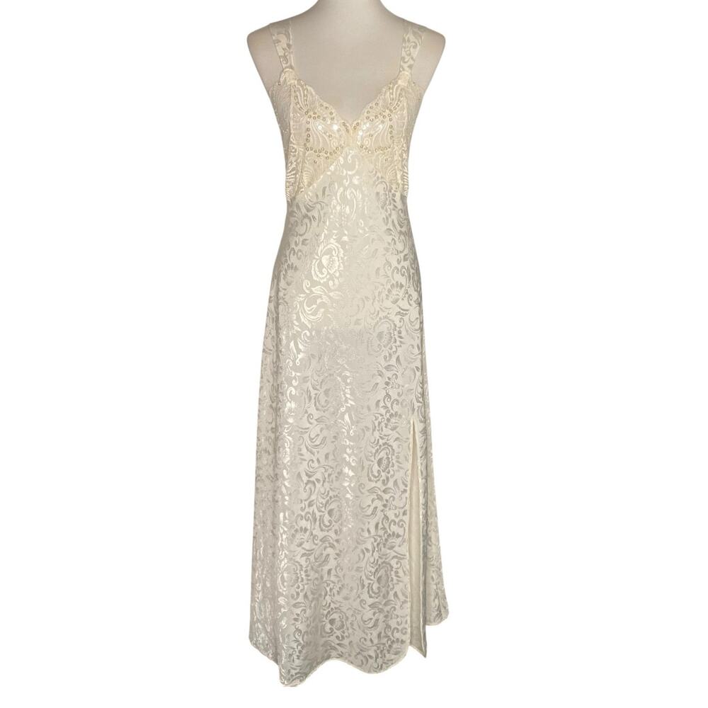 Victoria's Secret Maxi Slip Dress Gown Cream Sequin Lace Slit Large Y2K Coquette - Picture 2 of 15
